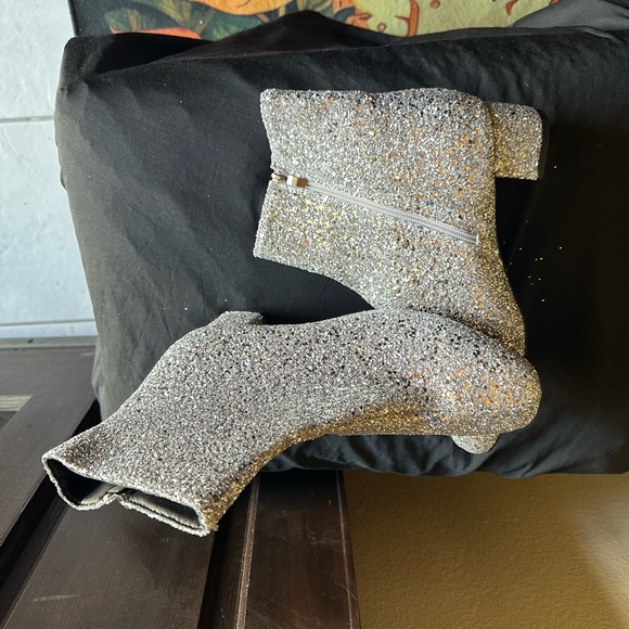 Silver Glitter Ankle Boots - Picture 1 of 9